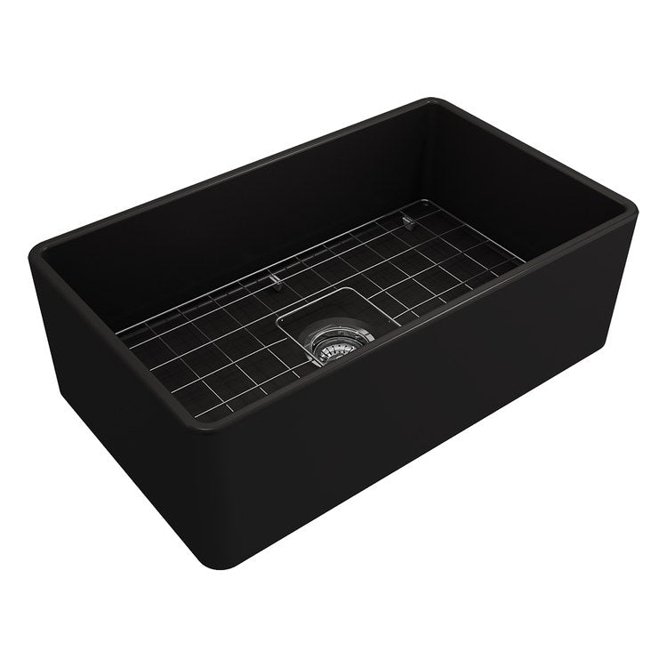 Kitchen Sink Classico 30 x 18 Inch 1 Bowls Apron Front Matte Black Farmhouse Rectangle Fireclay