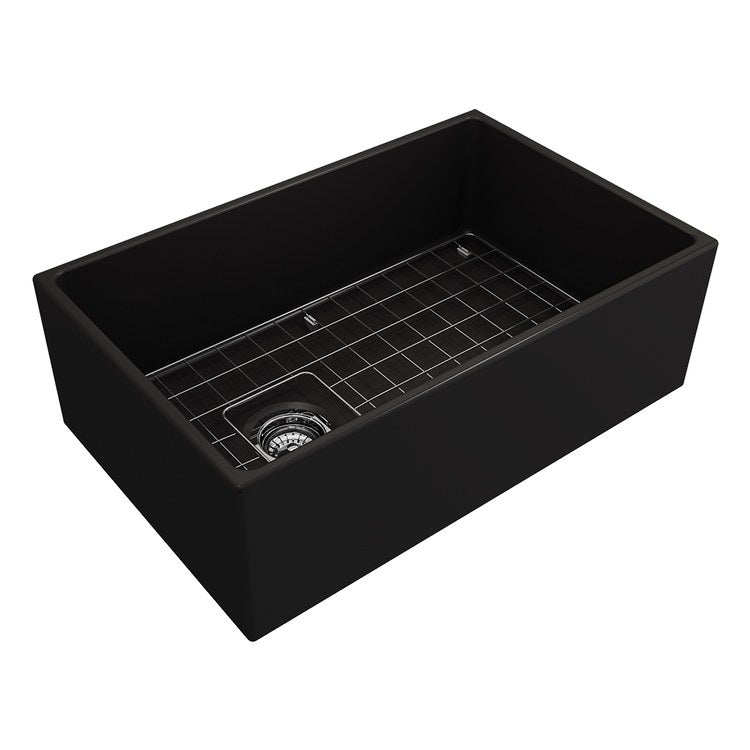 Kitchen Sink Contempo 30 x 19 Inch 1 Bowls Apron Front Matte Black Farmhouse Rectangle Fireclay