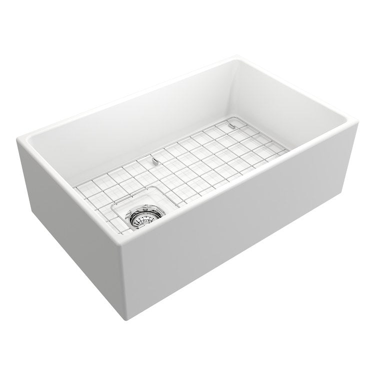Kitchen Sink Contempo 30 x 19 Inch 1 Bowls Apron Front Matte White Farmhouse Rectangle Fireclay