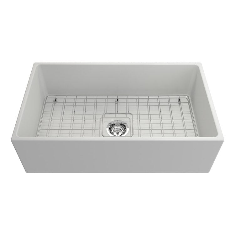 Kitchen Sink Contempo 33 x 19 Inch 1 Bowls Apron Front Matte White Farmhouse Rectangle Fireclay