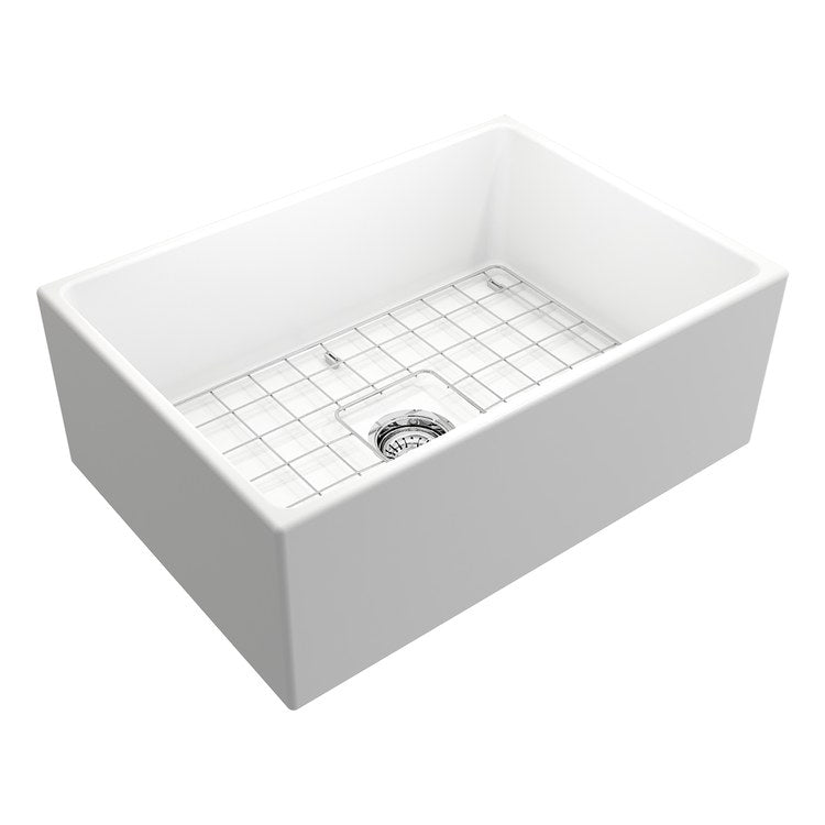 Kitchen Sink Contempo 27 x 19 Inch 1 Bowls Apron Front Matte White Farmhouse Rectangle Fireclay