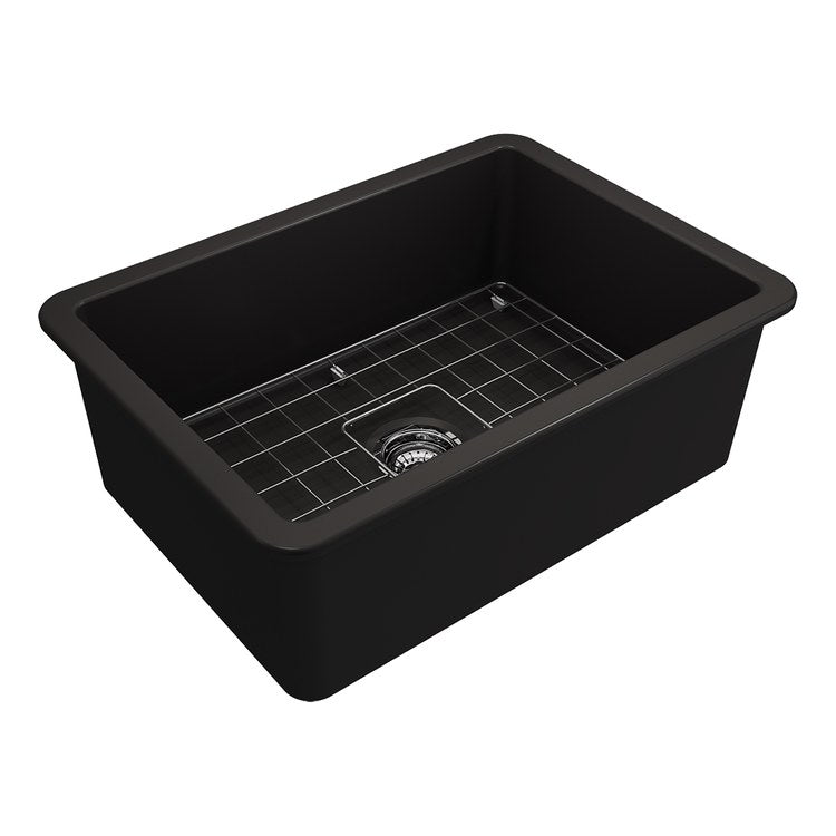 Kitchen Sink Sotto 26-3/4 x 19 Inch 1 Bowls Matte Black Undermount Rectangle Fireclay - Image 1