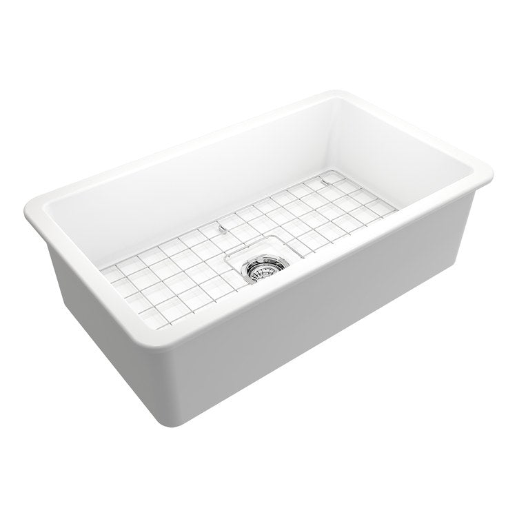 Kitchen Sink Sotto 32 x 19 Inch 1 Bowls Matte White Undermount Rectangle Fireclay - Image 1