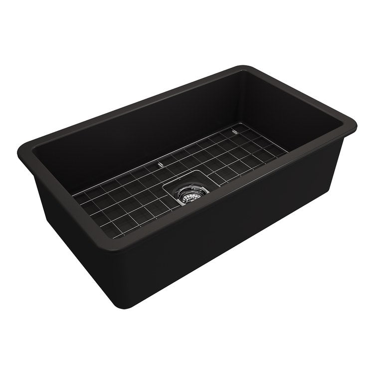 Kitchen Sink Sotto 32 x 19 Inch 1 Bowls Matte Black Undermount Rectangle Fireclay - Image 1
