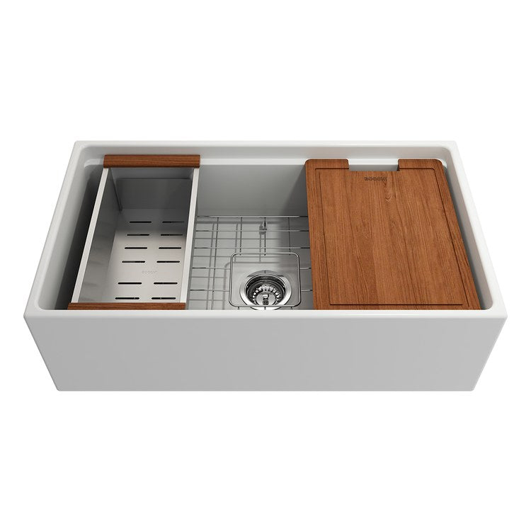 Kitchen Sink Contempo Step-Rim 33 x 19 Inch 1 Bowls Apron Front Matte White Farmhouse Rectangle Fireclay