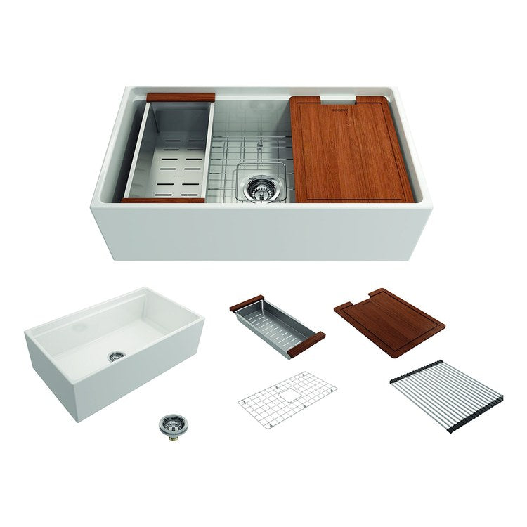 Kitchen Sink Contempo Step-Rim 33 x 19 Inch 1 Bowls Apron Front White Farmhouse Rectangle Fireclay