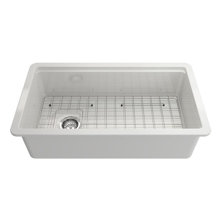 Kitchen Sink Sotto Step-Rim 34 x 19 Inch 1 Bowls White Undermount Rectangle Fireclay - Image 1