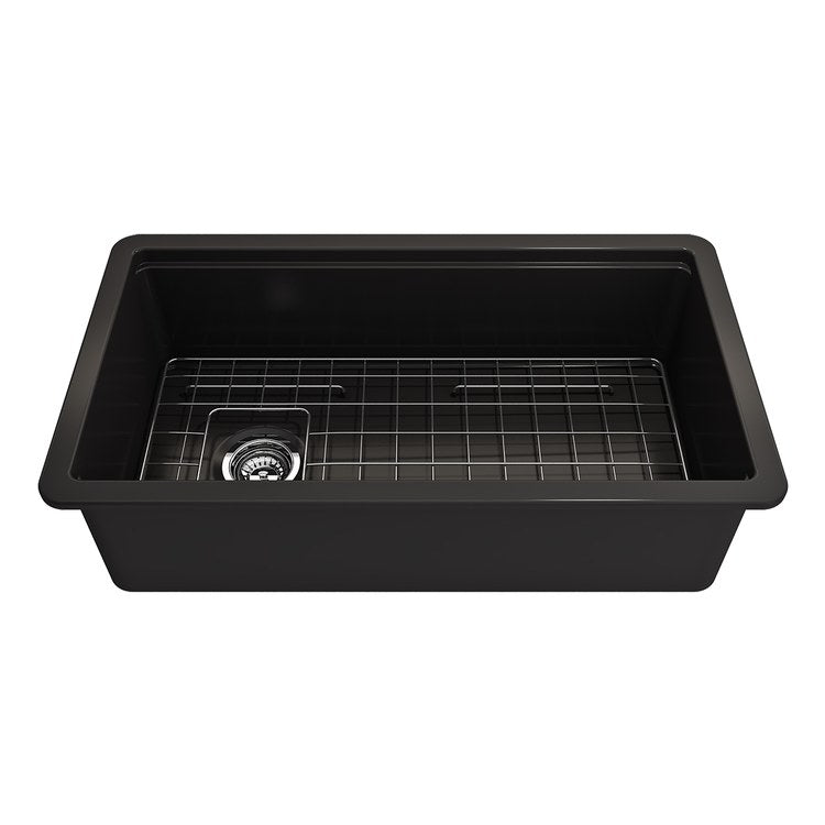Kitchen Sink Sotto Step-Rim 34 x 19 Inch 1 Bowls Matte Black Undermount Rectangle Fireclay - Image 1