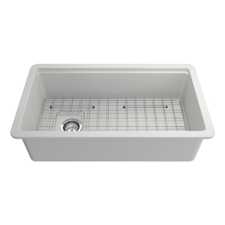 Kitchen Sink Sotto Step-Rim 34 x 19 Inch 1 Bowls Matte White Undermount Rectangle Fireclay - Image 1