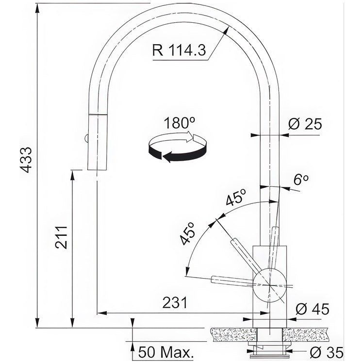 Kitchen Faucet Eos Neo 1 Lever ADA Anthracite J-Spout Pull Down 180 DEG Swivel Deck 1.75 Gallons per Minute - Image 2