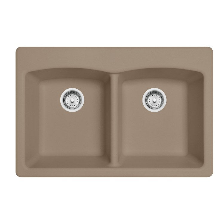 Kitchen Sink Ellipse 33 x 22 Inch 2 Bowls Equal 1-4 Hole Oyster Topmount/Undermount Rectangle Granite