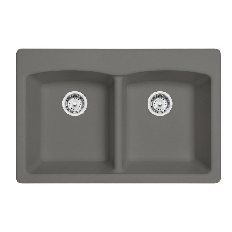 Kitchen Sink Ellipse 33 x 22 Inch 2 Bowls Equal 1-4 Hole Stone Gray Topmount/Undermount Rectangle Granite
