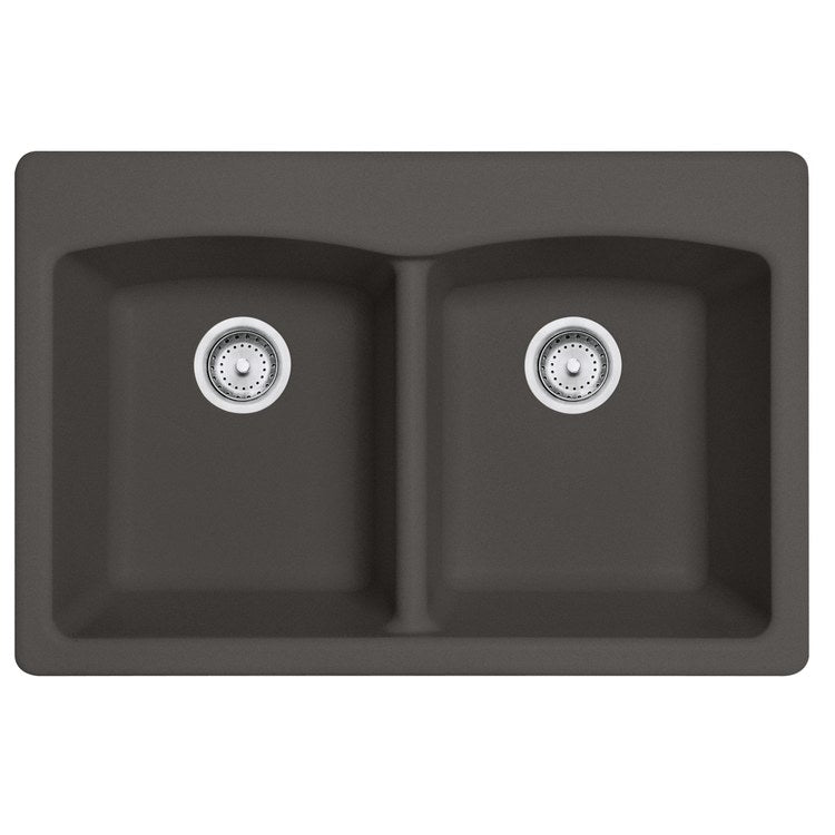 Kitchen Sink Ellipse 33 x 22 Inch 2 Bowls Equal 1-4 Hole Slate Gray Topmount/Undermount Rectangle Granite