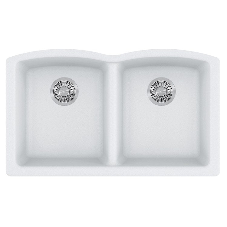 Kitchen Sink Ellipse 33 x 19-3/4 Inch 2 Bowls Equal Polar White Undermount Rectangle Granite - Image 1