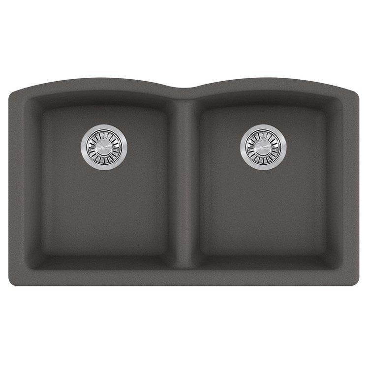 Kitchen Sink Ellipse 33 x 19-3/4 Inch 2 Bowls Equal Slate Gray Undermount Rectangle Granite - Image 1