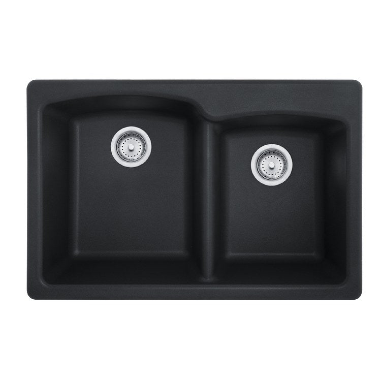 Kitchen Sink Ellipse 33 x 22 Inch 2 Bowls Equal 1-4 Hole Matte Black Topmount/Undermount Rectangle Granite
