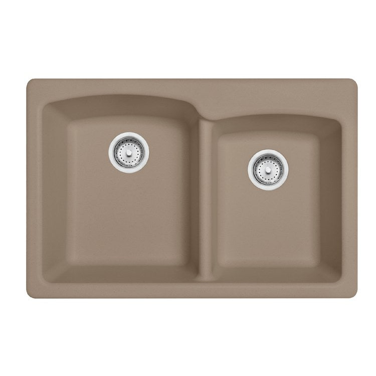 Kitchen Sink Ellipse 33 x 22 Inch 2 Bowls Offset 1-4 Hole Oyster Topmount/Undermount Rectangle Granite