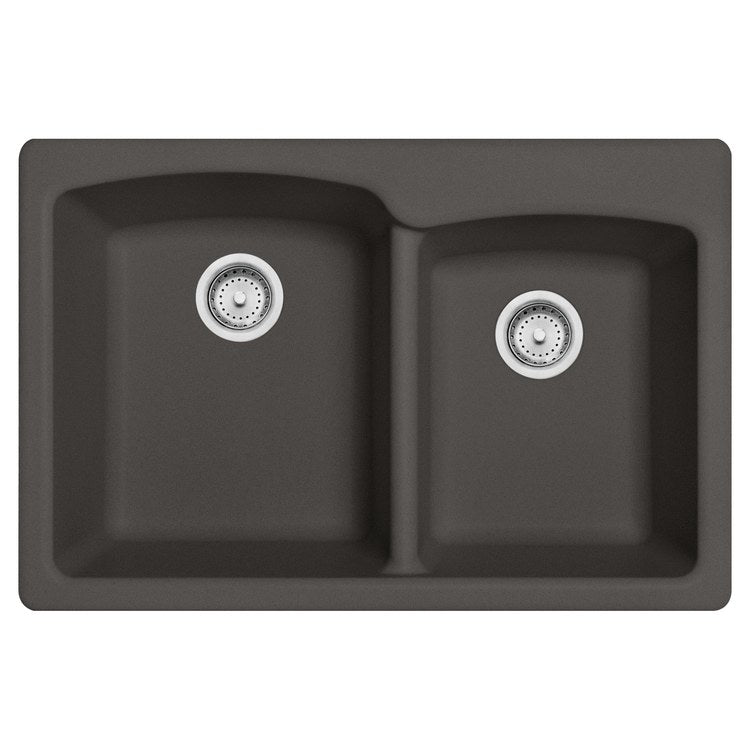 Kitchen Sink Ellipse 33 x 22 Inch 2 Bowls Offset 1-4 Hole Slate Gray Topmount/Undermount Rectangle Granite