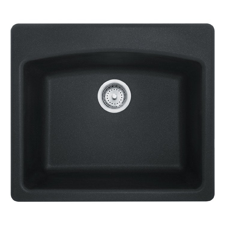Kitchen Sink Ellipse 25 x 22 Inch 1 Bowls 1-4 Hole Matte Black Topmount/Undermount Rectangle Granite