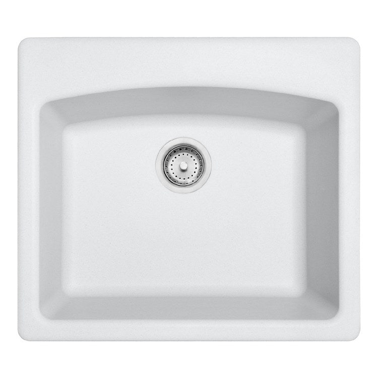 Kitchen Sink Ellipse 25 x 22 Inch 1 Bowls 1-4 Hole Polar White Topmount/Undermount Rectangle Granite