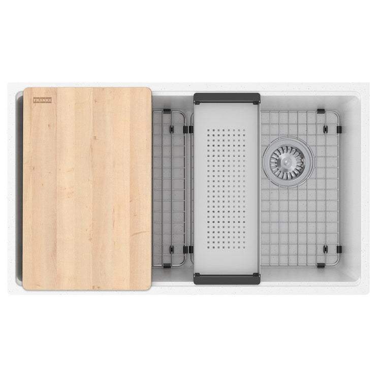Kitchen Sink Maris 33 x 19 Inch 1 Bowls Workcenter Polar White Undermount Rectangle Granite - Image 1