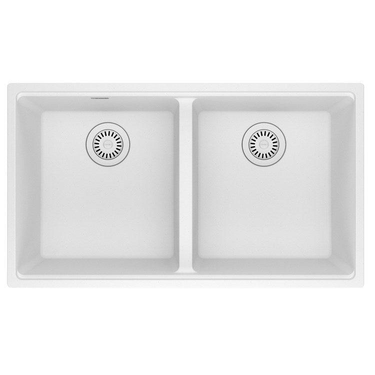 Kitchen Sink Maris 33 x 19 Inch 2 Bowls Equal Polar White Undermount Rectangle Granite - Image 1
