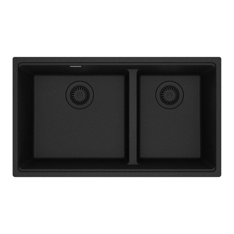 Kitchen Sink Maris 31 x 18 Inch 2 Bowls Low Divide Offset Oynx Undermount Rectangle Granite - Image 1
