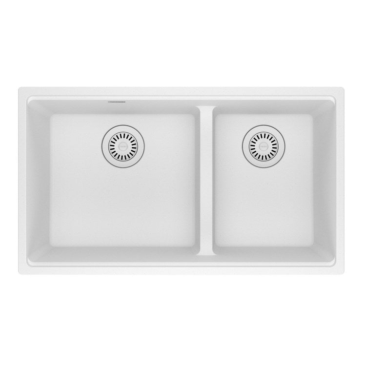 Kitchen Sink Maris 31 x 18 Inch 2 Bowls Low Divide Offset Polar White Undermount Rectangle Granite - Image 1