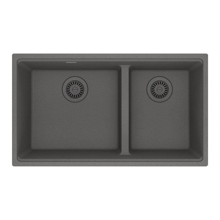 Kitchen Sink Maris 31 x 18 Inch 2 Bowls Low Divide Offset Shadow Gray Undermount Rectangle Granite - Image 1