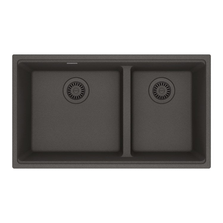 Kitchen Sink Maris 31 x 18 Inch 2 Bowls Low Divide Offset Slate Gray Undermount Rectangle Granite - Image 1