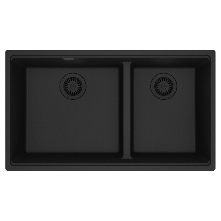 Kitchen Sink Maris 33 x 19 Inch 2 Bowls Low Divide Matte Black Undermount Rectangle Granite - Image 1