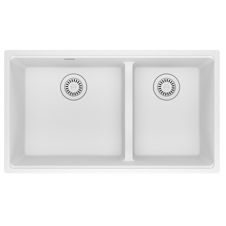 Kitchen Sink Maris 33 x 19 Inch 2 Bowls Low Divide Polar White Undermount Rectangle Granite - Image 1
