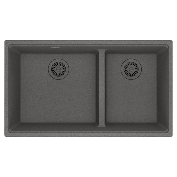 Kitchen Sink Maris 33 x 19 Inch 2 Bowls Low Divide Shadow Gray Undermount Rectangle Granite - Image 1