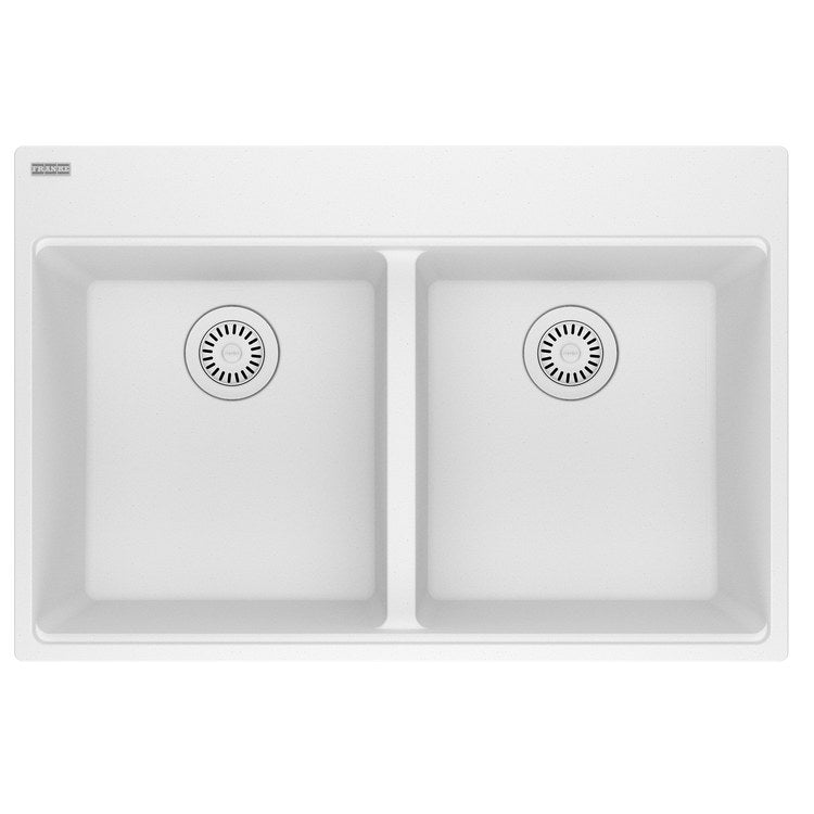 Kitchen Sink Maris 33 x 22 Inch 2 Bowls Equal 7 Hole Polar White Topmount/Undermount Rectangle Granite
