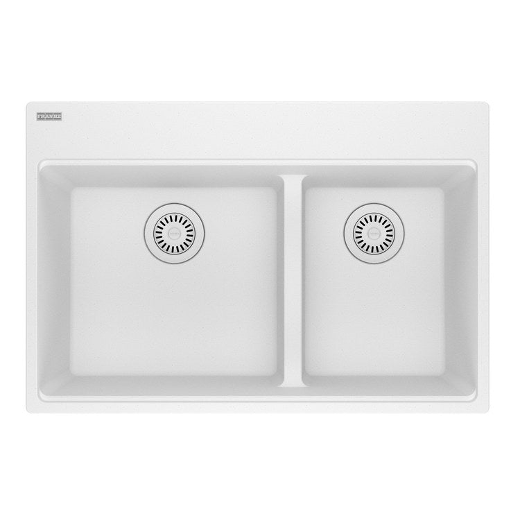 Kitchen Sink Maris 31 x 21 Inch 2 Bowls Low Divide Offset 5 Hole Polar White Topmount/Undermount Rectangle Granite