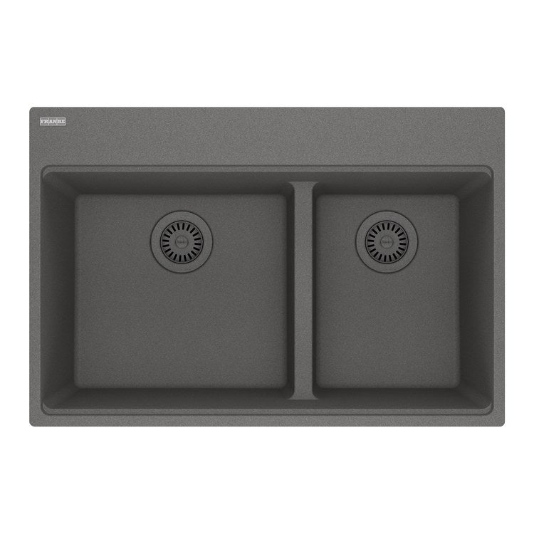 Kitchen Sink Maris 31 x 21 Inch 2 Bowls Low Divide Offset 5 Hole Shadow Gray Topmount/Undermount Rectangle Granite