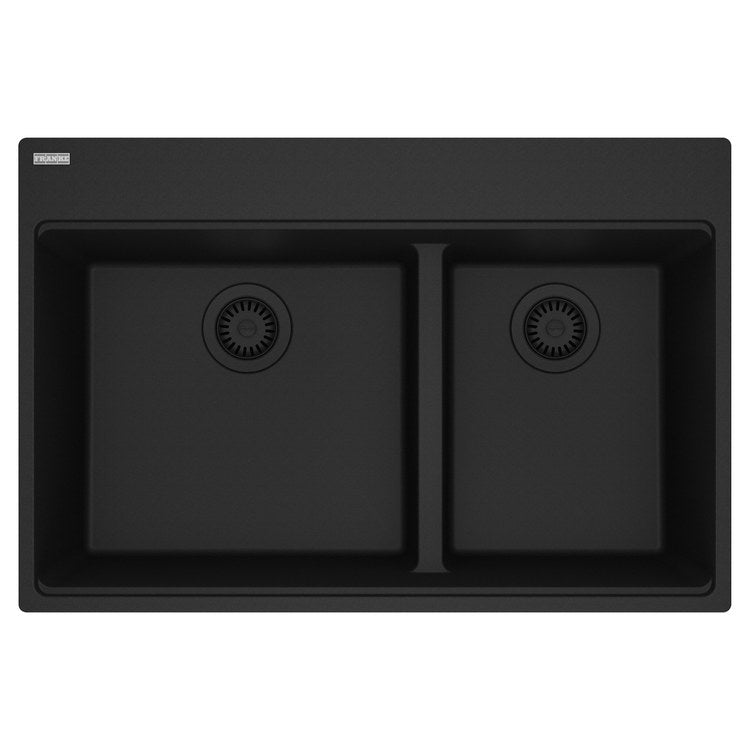 Kitchen Sink Maris 33 x 22 Inch 2 Bowls Low Divide Offset 5 Hole Matte Black Topmount/Undermount Rectangle Granite