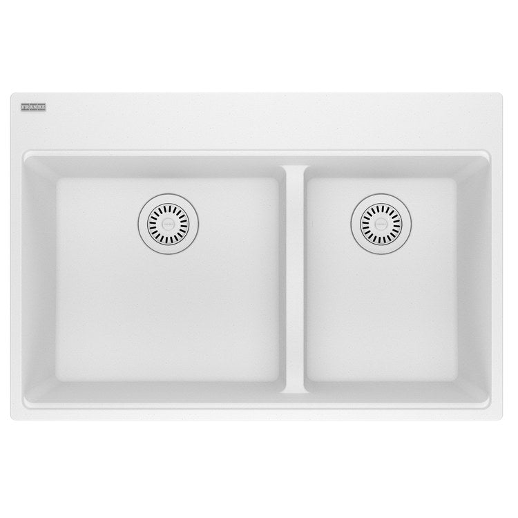 Kitchen Sink Maris 33 x 22 Inch 2 Bowls Low Divide Offset 5 Hole Polar White Topmount/Undermount Rectangle Granite