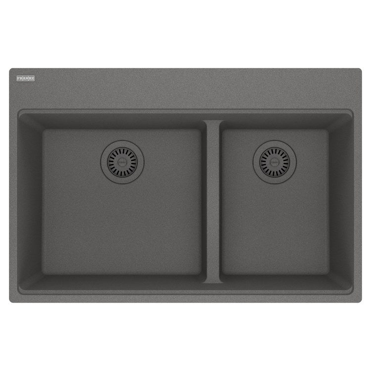 Kitchen Sink Maris 33 x 22 Inch 2 Bowls Low Divide Offset 5 Hole Shadow Gray Topmount/Undermount Rectangle Granite