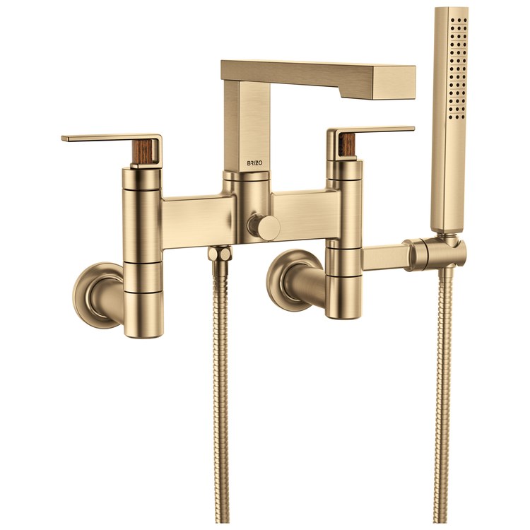 Tub Filler Trim Frank Lloyd Wright Widespread 2 Lever Luxe Gold/Wood ADA 8 Inch Spread 1.75 Gallons per Minute - Image 2