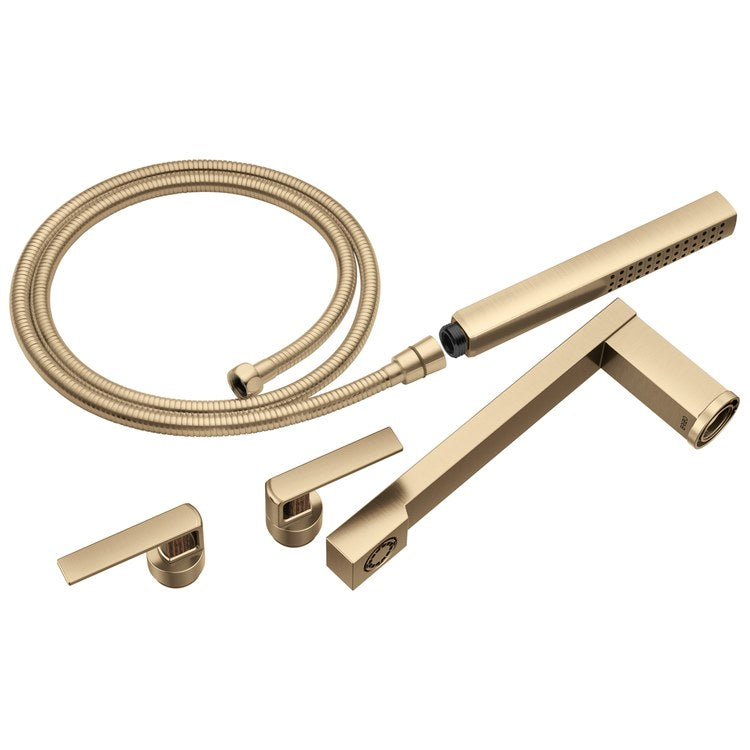 Tub Filler Trim Frank Lloyd Wright Widespread 2 Lever Luxe Gold/Wood ADA 8 Inch Spread 1.75 Gallons per Minute - Image 1