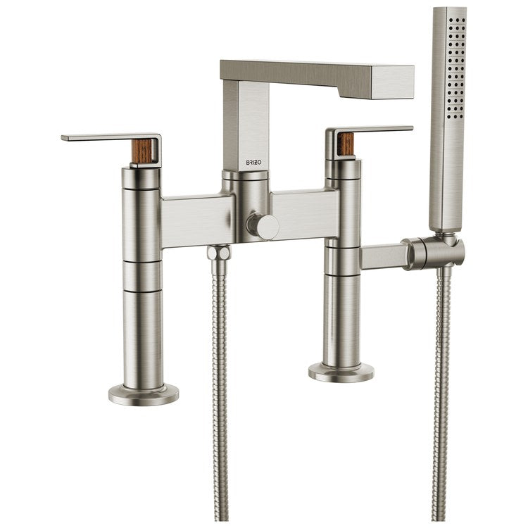 Tub Filler Trim Frank Lloyd Wright Widespread 2 Lever Brilliance Luxe Nickel/Wood ADA 8 Inch Spread 1.75 Gallons per Minute - Image 3