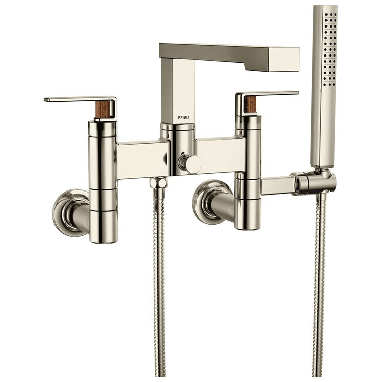 Tub Filler Trim Frank Lloyd Wright Widespread 2 Lever Brilliance Polished Nickel/Wood ADA 8 Inch Spread 1.75 Gallons per Minute - Image 2