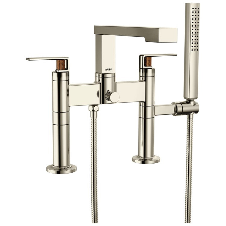 Tub Filler Trim Frank Lloyd Wright Widespread 2 Lever Brilliance Polished Nickel/Wood ADA 8 Inch Spread 1.75 Gallons per Minute - Image 3