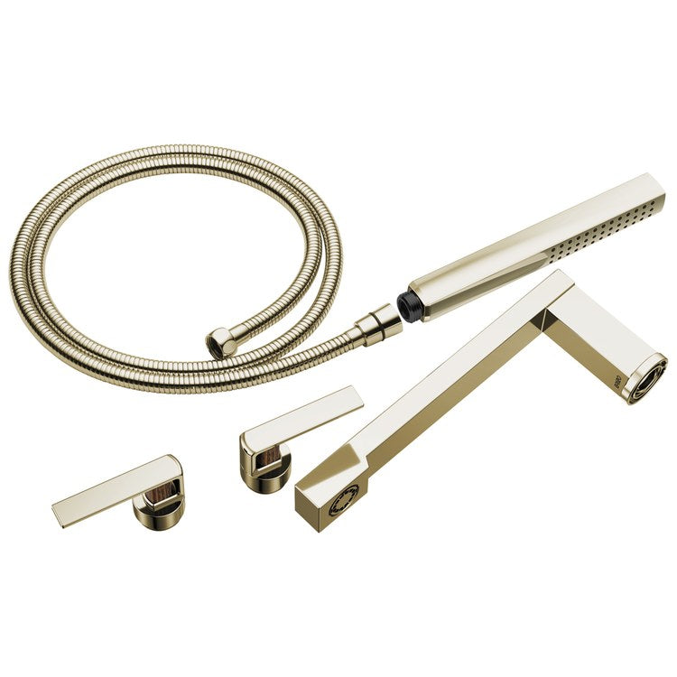 Tub Filler Trim Frank Lloyd Wright Widespread 2 Lever Brilliance Polished Nickel/Wood ADA 8 Inch Spread 1.75 Gallons per Minute - Image 1