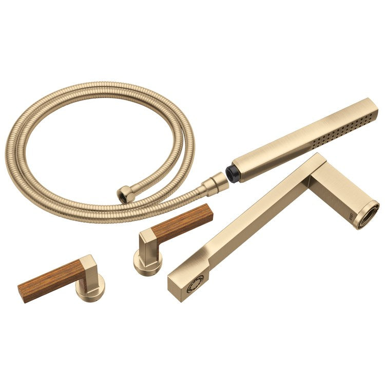 Tub Filler Trim Frank Lloyd Wright Widespread 2 Lever Luxe Gold/Wood ADA 8 Inch Spread 10.0 Gallons per Minute - Image 1