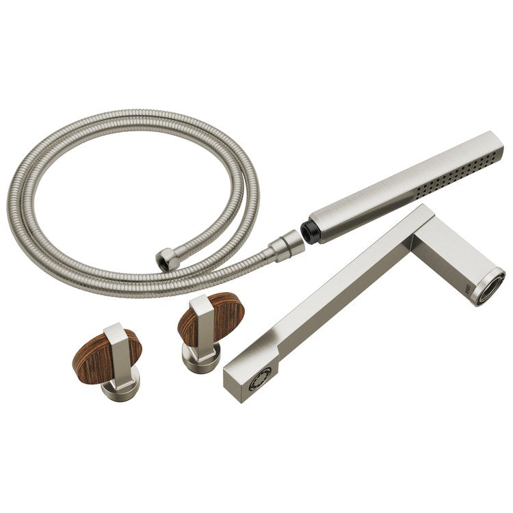 Tub Filler Trim Frank Lloyd Wright Widespread 2 Lunar Brilliance Luxe Nickel/Wood ADA 8 Inch Spread 1.75 Gallons per Minute - Image 1
