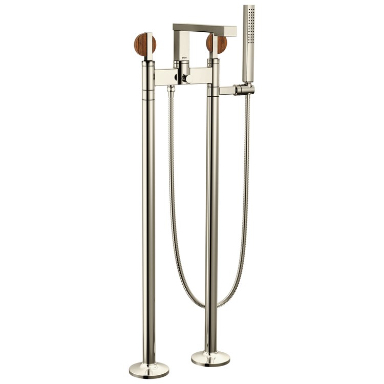 Tub Filler Trim Frank Lloyd Wright Widespread 2 Lunar Brilliance Polished Nickel/Wood ADA 8 Inch Spread 1.75 Gallons per Minute - Image 2