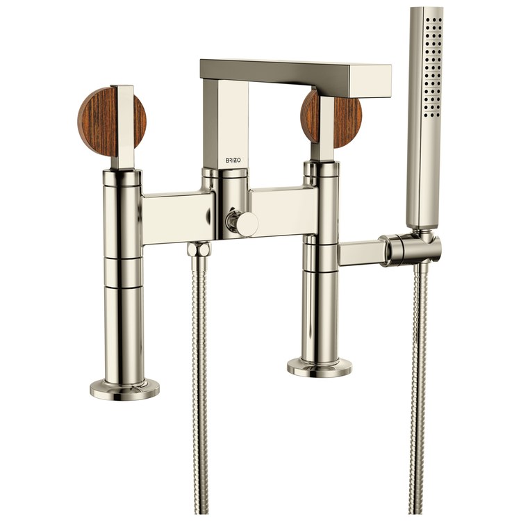 Tub Filler Trim Frank Lloyd Wright Widespread 2 Lunar Brilliance Polished Nickel/Wood ADA 8 Inch Spread 1.75 Gallons per Minute - Image 3