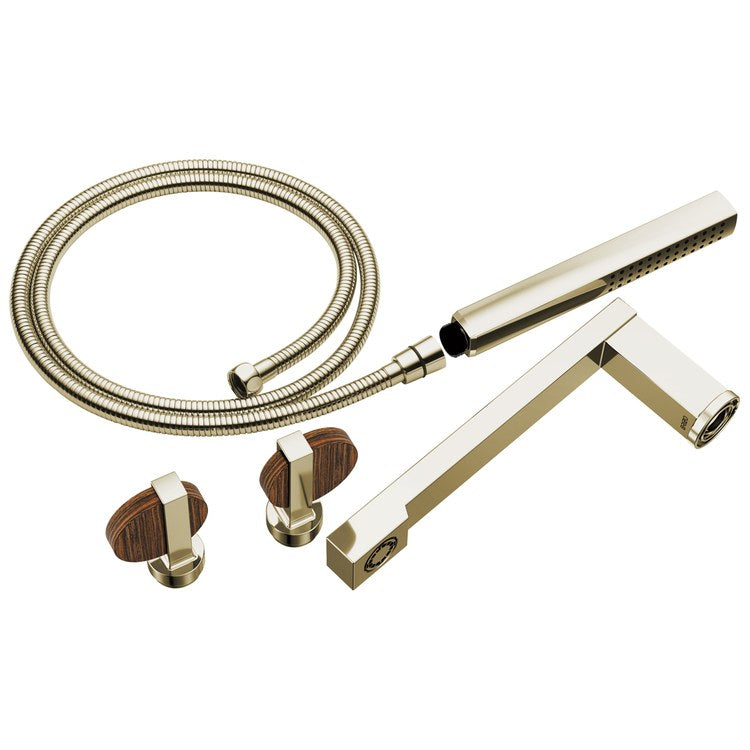 Tub Filler Trim Frank Lloyd Wright Widespread 2 Lunar Brilliance Polished Nickel/Wood ADA 8 Inch Spread 1.75 Gallons per Minute - Image 1